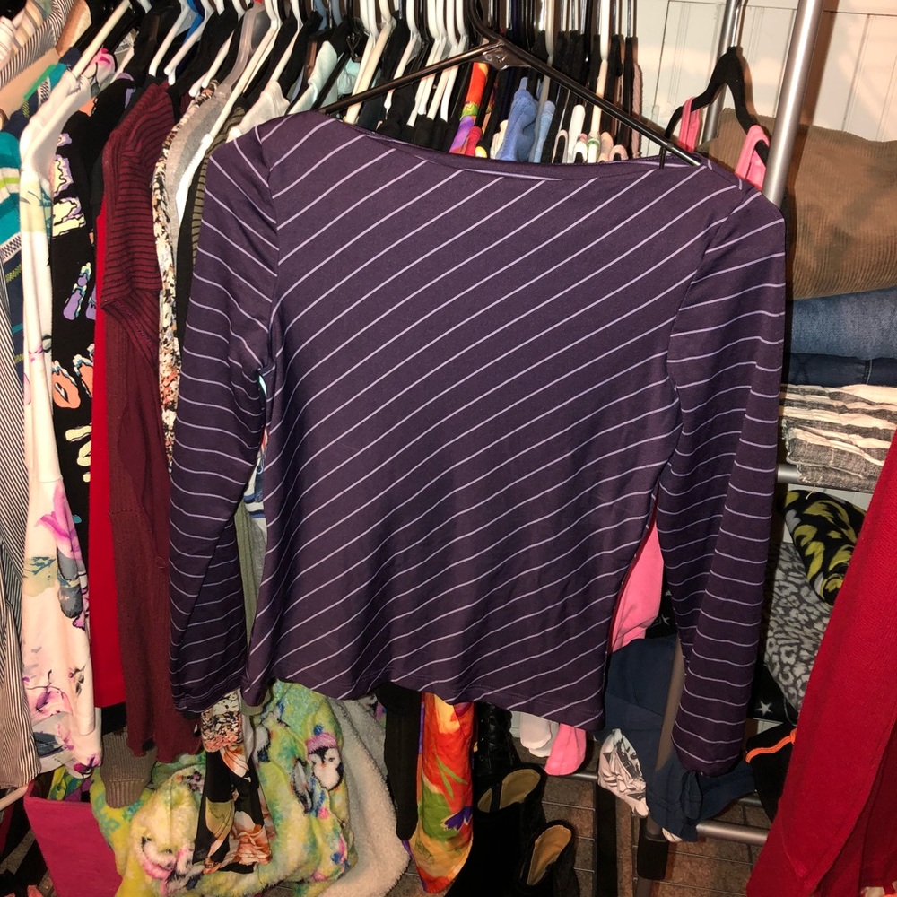 Purple striped off the shoulder long sleeve shirt